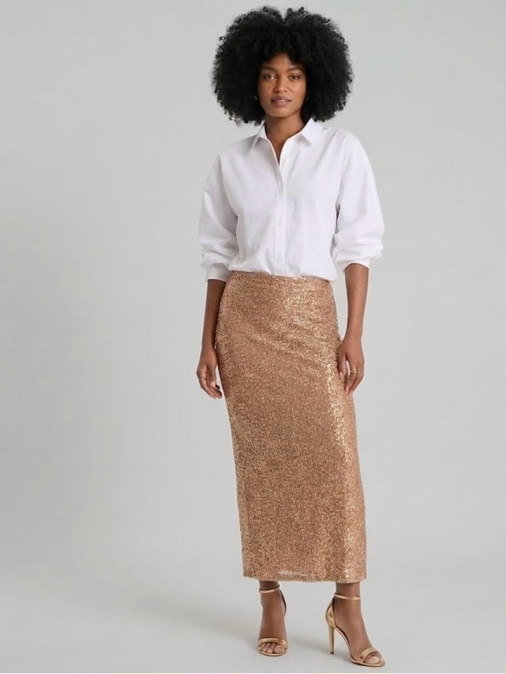 GORGEOUS NWT EXPRESS High Waisted Fitted Sequin Midi Skirt~Size L - Picture 4 of 6